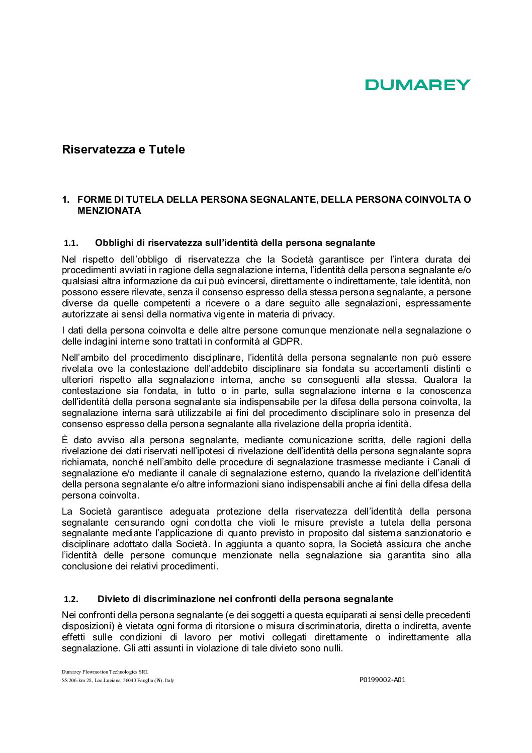 HR1 -Riservatezza e Tutele